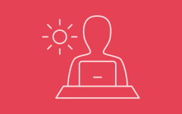 Symbol Mensch am Laptop mit Sonne